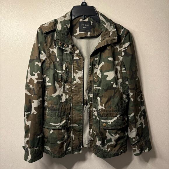 LOVE TREE Camouflage Jacket Cinch Waist Pockets Women’s Size Medium - Picture 1 of 6